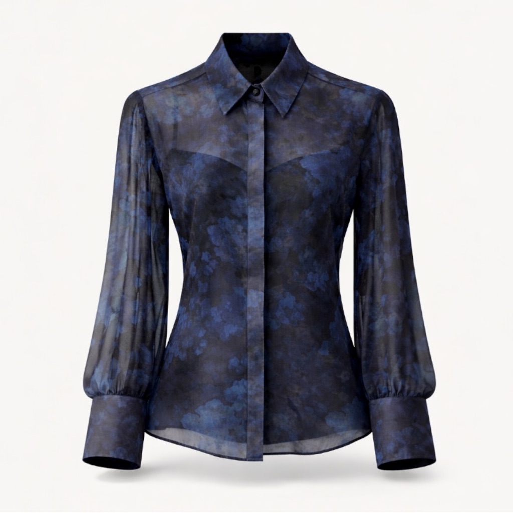 Blouse Sheer Blue Black Abstract Eu 40 Us 8 Nwt Lynne